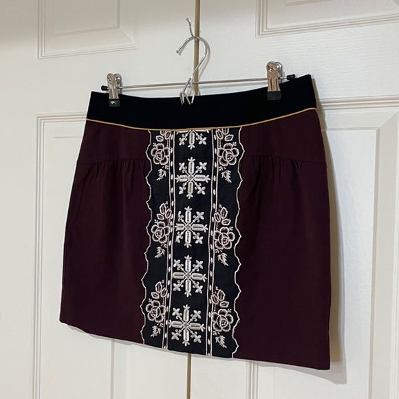 Anthropologie Floreat Embroidered Color Block Mini Skirt Size 4 - Picture 2 of 7
